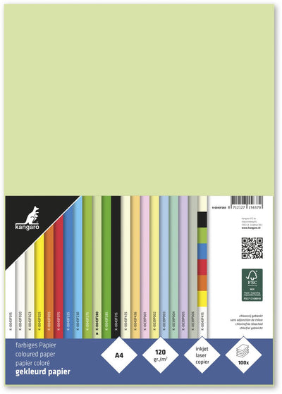 Carta canguro - a4 - 120 grammi fsc - pacco 100 fogli - verde chiaro - k-0043f280