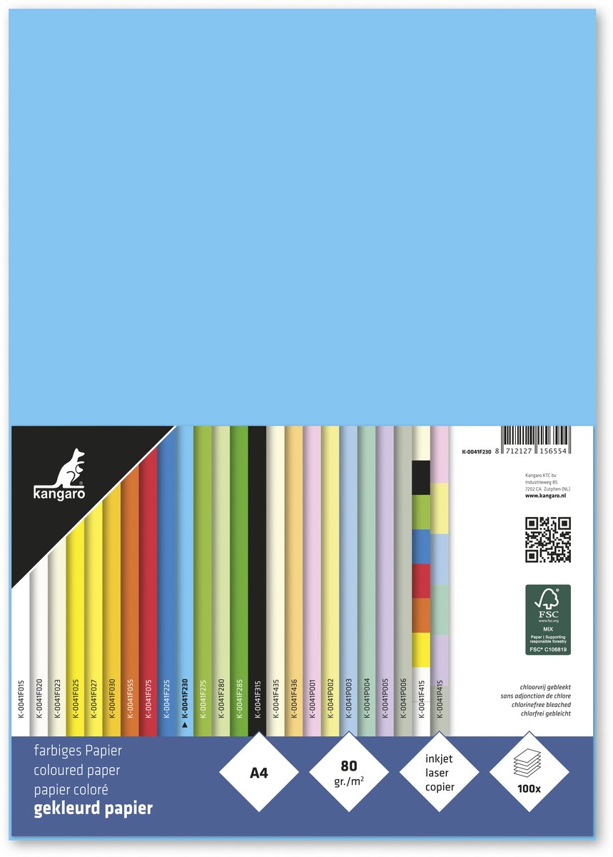 Papel canguro sans marque sin marca - tamaño a4 - 80 gramos - azul celeste - paquete de 100 hojas - k-0041f230