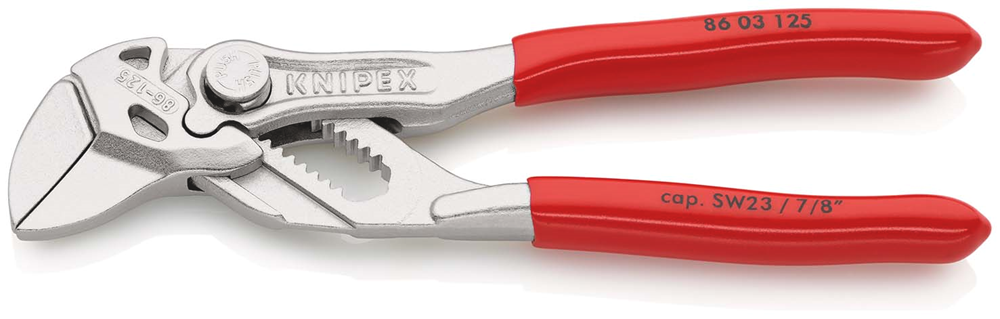 Alicates mini llave Knipex | 125 mm de longitud | alicates y llave en uno | recubierto de plástico - 86 03 125 sb