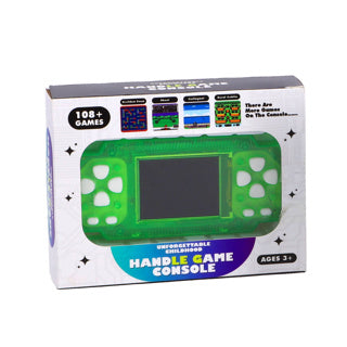 108 juegos en 1 consola de juegos con pantalla de color verde y surtido púrpura