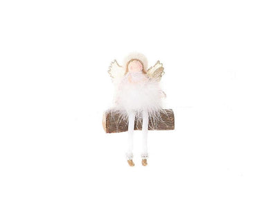 Hbx angelo deco vivente naturale su tronco d'albero h19 cm rosa