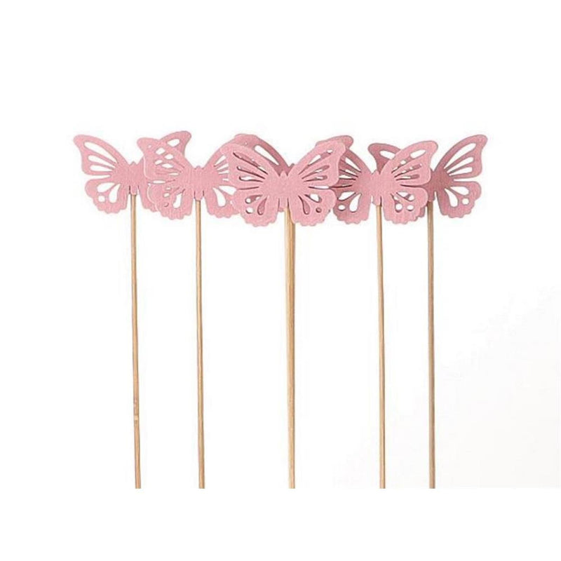 Hbx natural living plantensteker vlinder 6 stuks 50cm roze