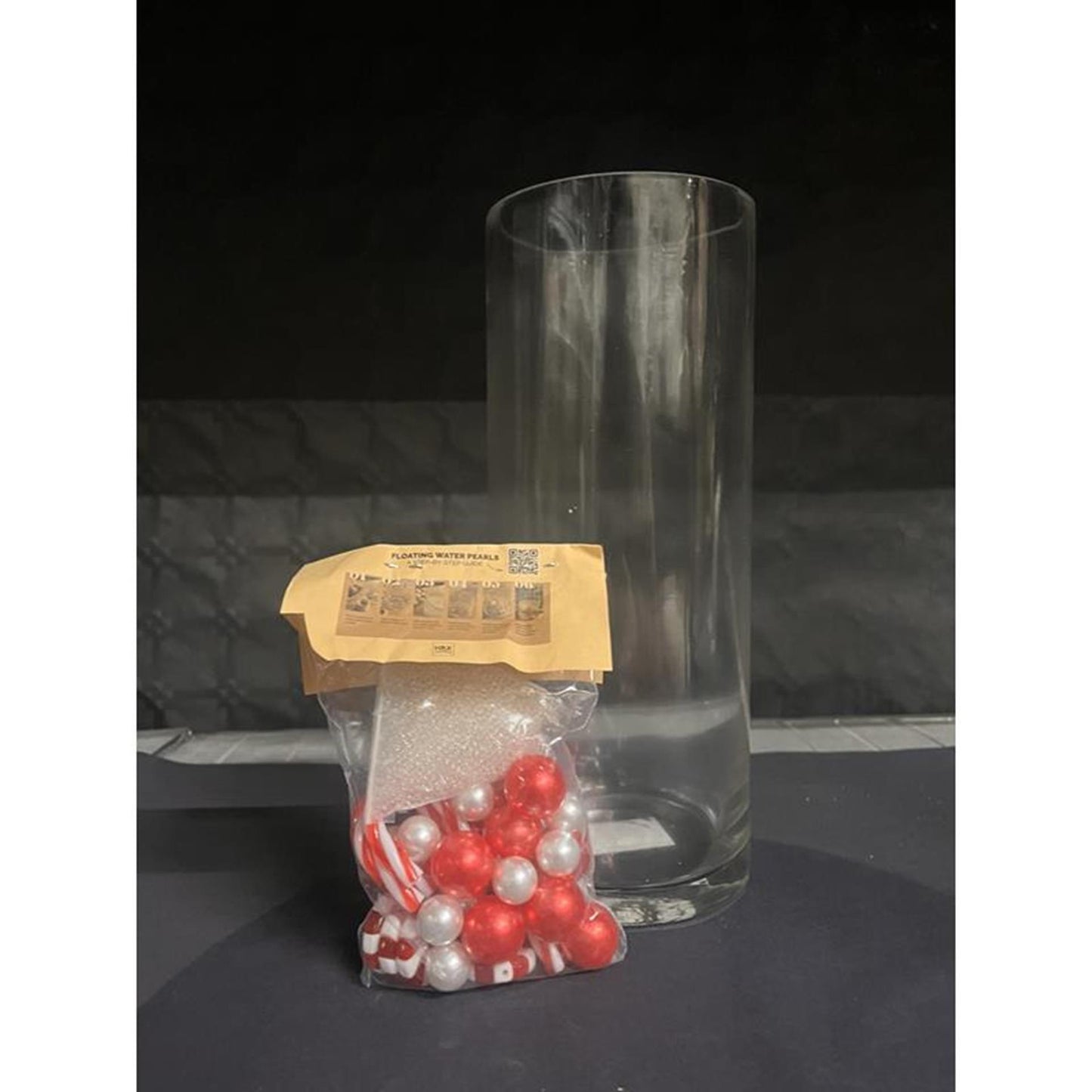 Jarrón HBx natural living con perlas de agua y caramelos h25cm