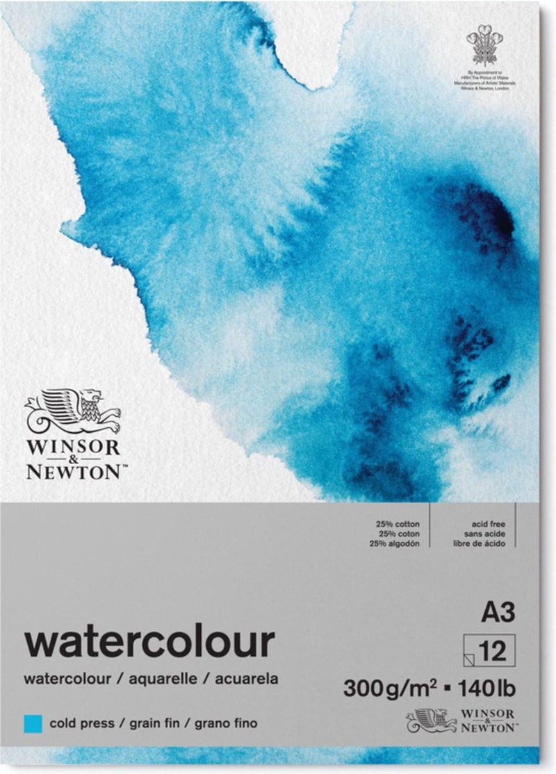 Blocco di pinne di carta da acquerello classico Winsor Newton da 300 grammi A3