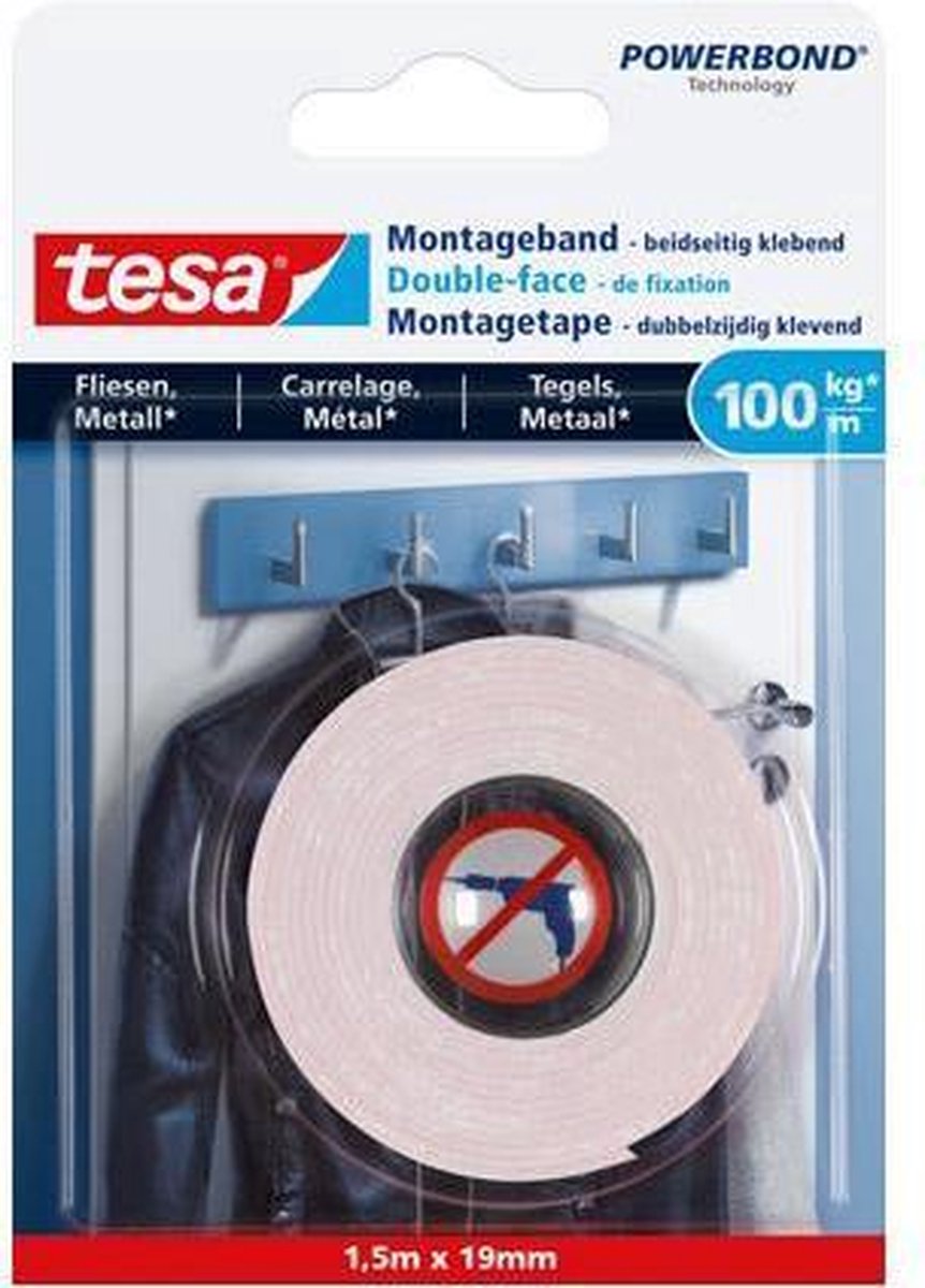 Tesa 1051183 - nastro di montaggio powerbond® impermeabile 1,5 m:19 mm | 6 pezzi