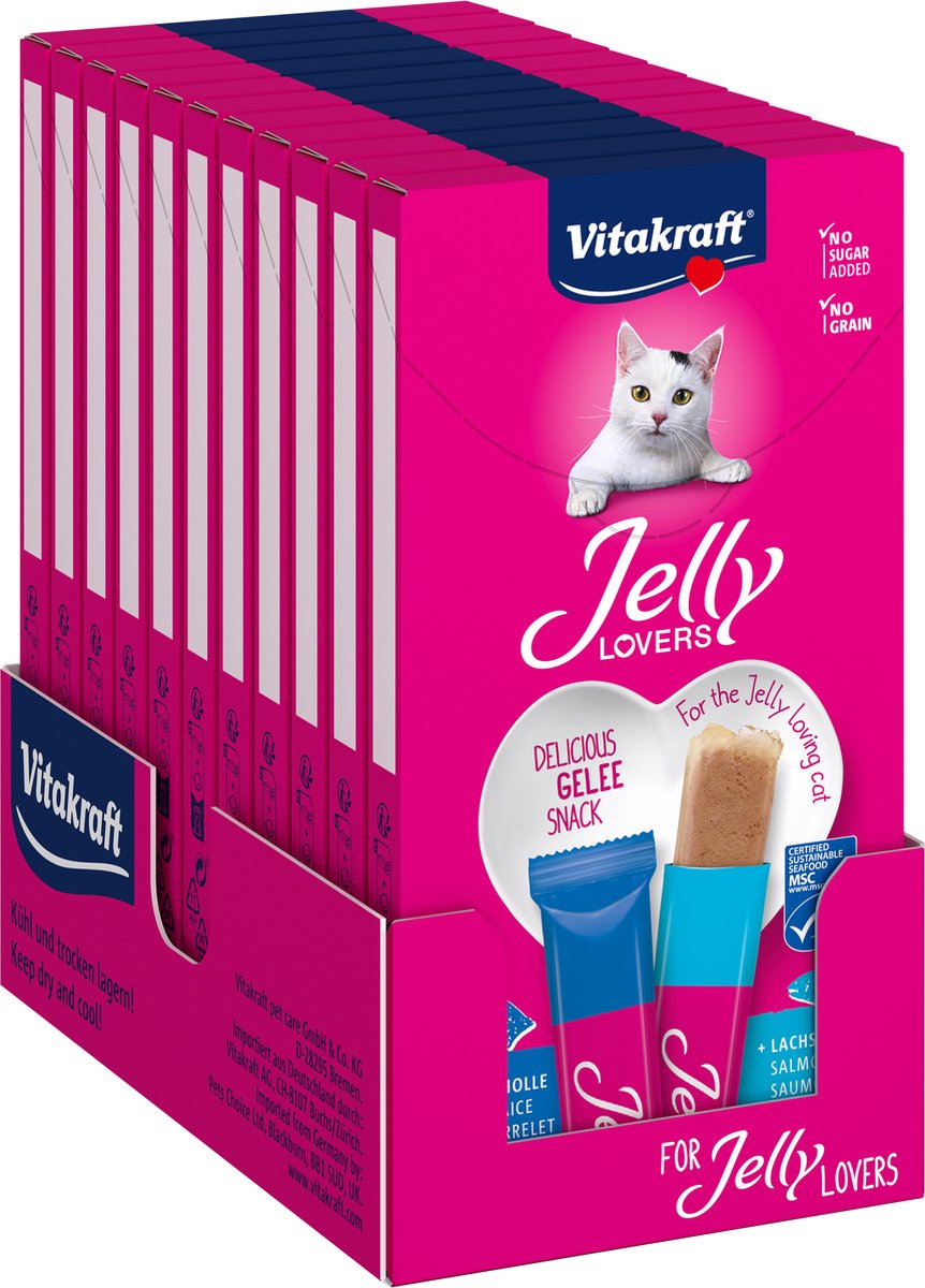 Vitakraft gelatina amanti salmone e platessa - 11x6 pezzi (66 pezzi) - 66x15 grammi