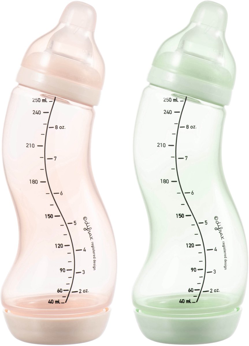 Biberon Difrax natural s - 250 ml - rosa verde chiaro - 2 pezzi - anti coliche