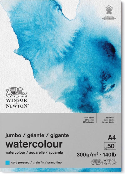 Winsor Newton 6667010 watercolor pad - 300g m² watercolor pad A4, cold pressed, grain fin, 50 sheets - jumbo pad