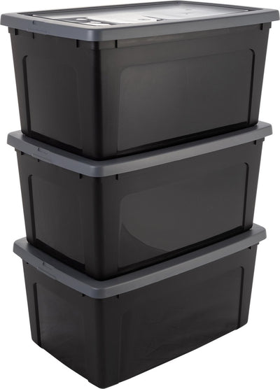 Iris clearbox opbergbox - 50l - kunststof - zwart grijs - set van 3