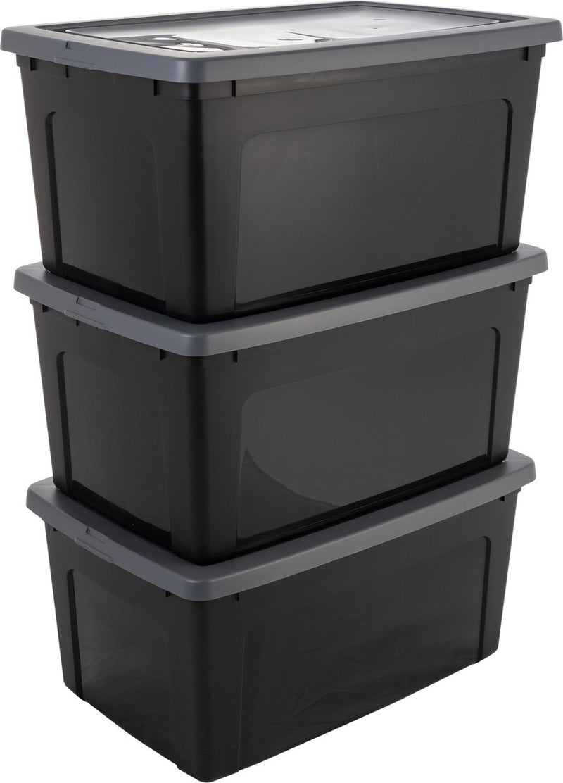Scatola portaoggetti Iris Clearbox - 50 l - plastica - nero grigio - set di 3