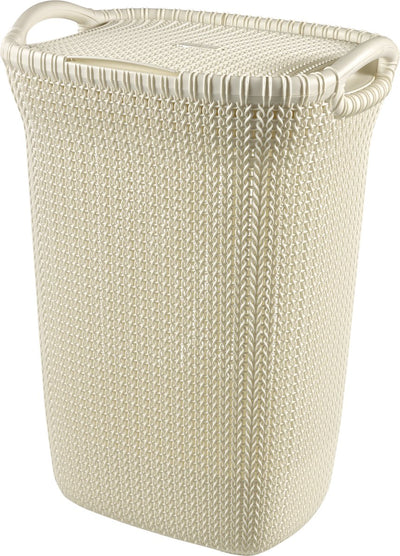 Cesto portabiancheria in maglia Curver con coperchio - 57 l - bianco oasi