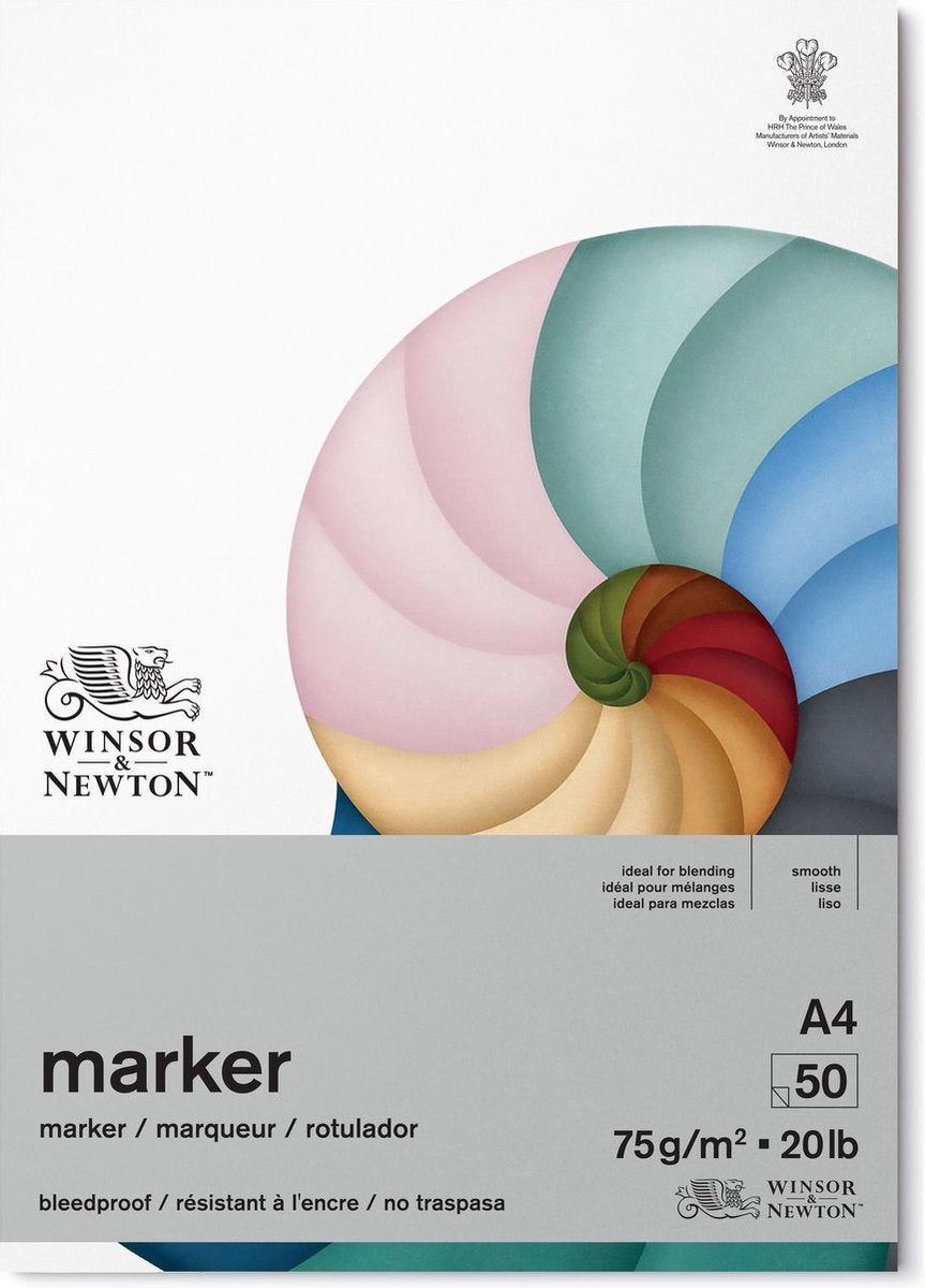 Winsor newton bleedproof marker pad – 75 g m², a4, 50 vellen, markerpapier voor tekenen, illustratie schetsen - markerblok a4