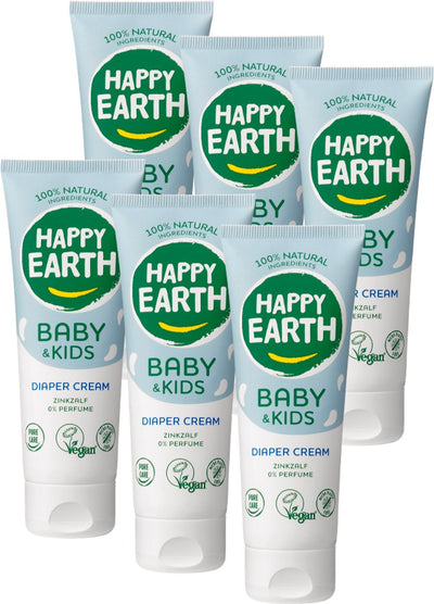 Happy earth bundle zinc butt cream baby kids - 100% natural - microplastic free - baby care - perfume free - with zinc oxide - diaper ointment - suitable for newborns - 6 x 75ml - value pack