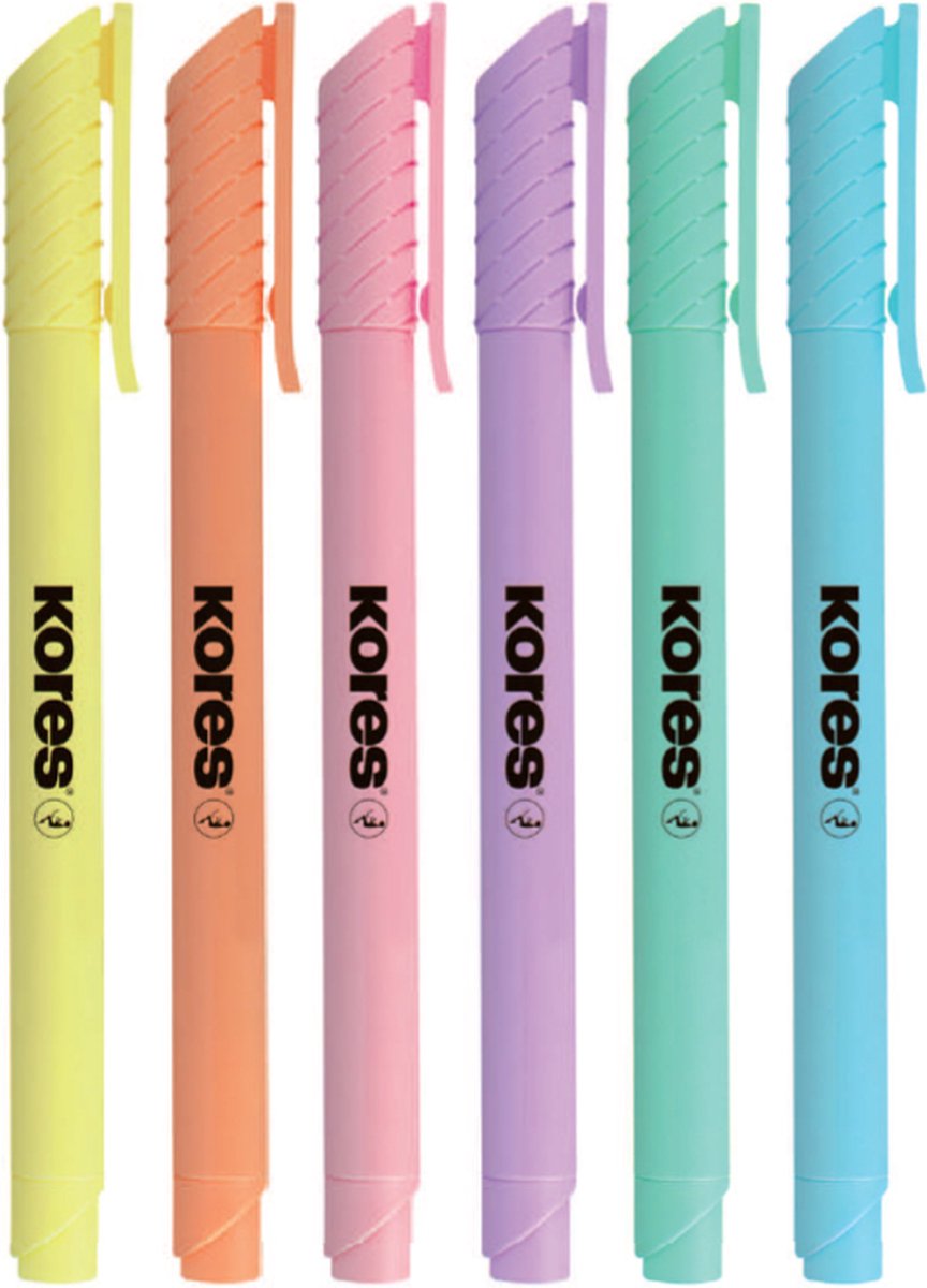 Kores pennarello per testo high liner pastello, punta a scalpello 3 mm, set da 6 pezzi