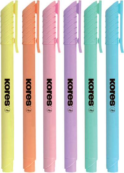 Kores pennarello per testo high liner pastello, punta a scalpello 3 mm, set da 6 pezzi