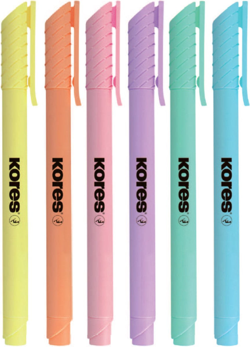 Kores pennarello per testo high liner pastello, punta a scalpello 3 mm, set da 6 pezzi
