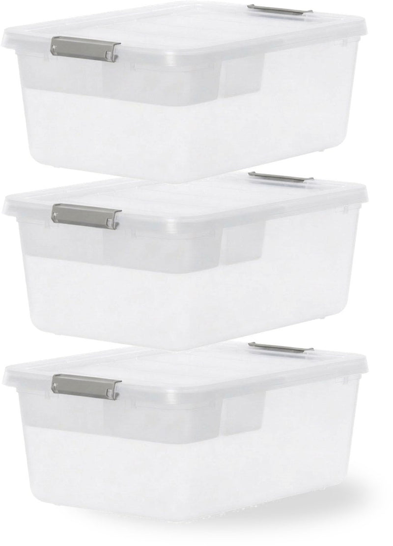 Scatola portaoggetti Iris con clip e vassoio interno - 12,5 l - organizzabile - plastica - grigio trasparente - set da 3