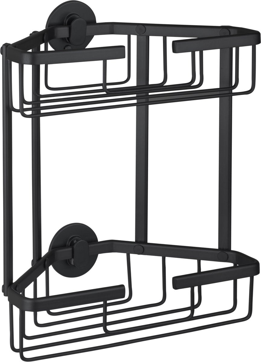 Cesta de alambre Differnz - Triángulo de 2 capas - Sin taladrar - Aluminio - 28 x 13 x 30 cm - Negro