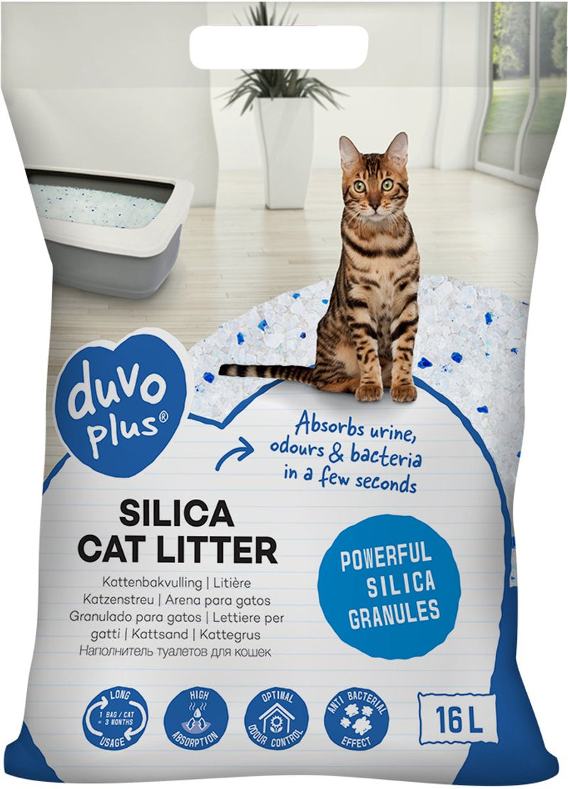 Lettiera per gatti premium Duvo plus silica - assorbe gli odori senza polvere - 16 l