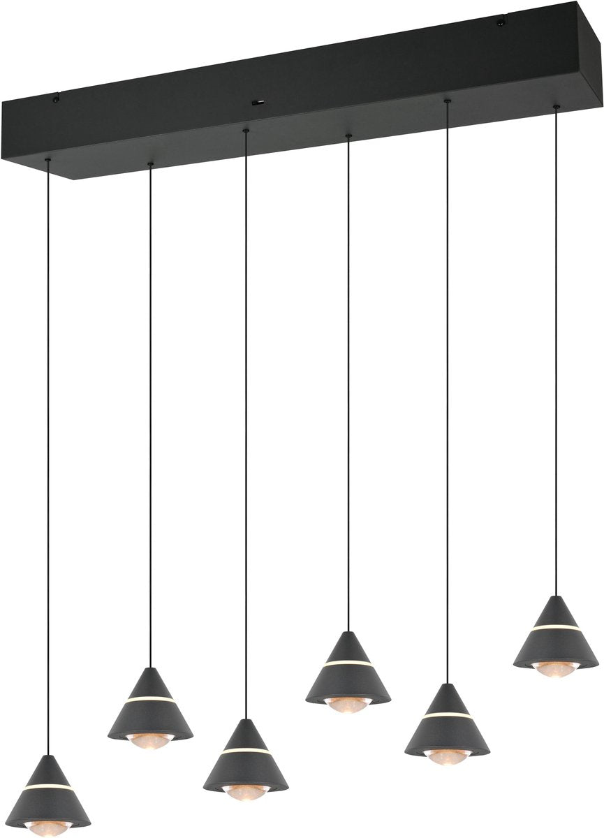 Trio romeo - lampada a sospensione - nero opaco - incl. 6x SMD 7 W - montaggio a soffitto - regolabile in altezza in continuo - dip - switch - non dimmerabile