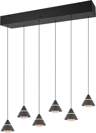 Trio romeo - lámpara colgante - negro mate - incl. 6x SMD 7 W - montaje en techo - altura regulable continuamente - interruptor DIP - no regulable