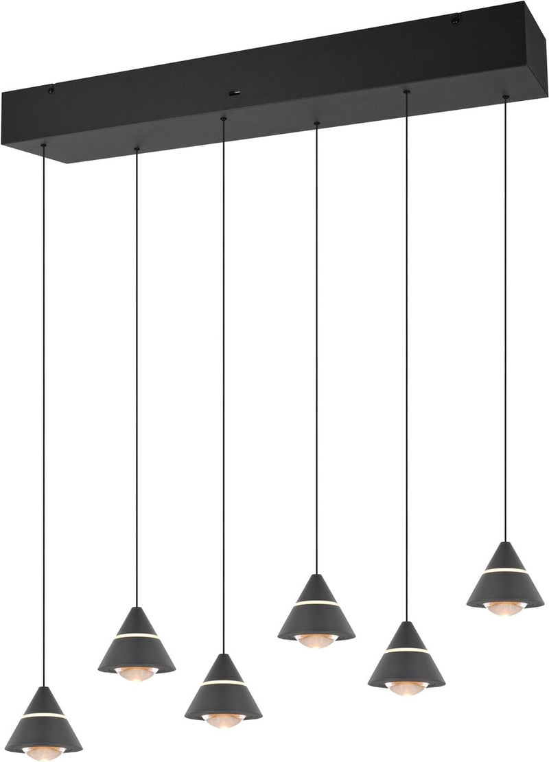 Trio romeo - lampada a sospensione - nero opaco - incl. 6x SMD 7 W - montaggio a soffitto - regolabile in altezza in continuo - dip - switch - non dimmerabile