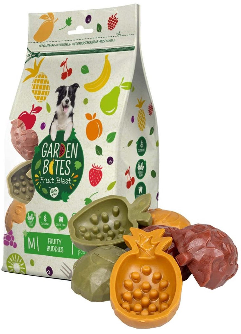 Garden Bites duvoplus - snacks para perros fruity buddies - golosinas para perros - vegetariano sin gluten - mediano 6ud