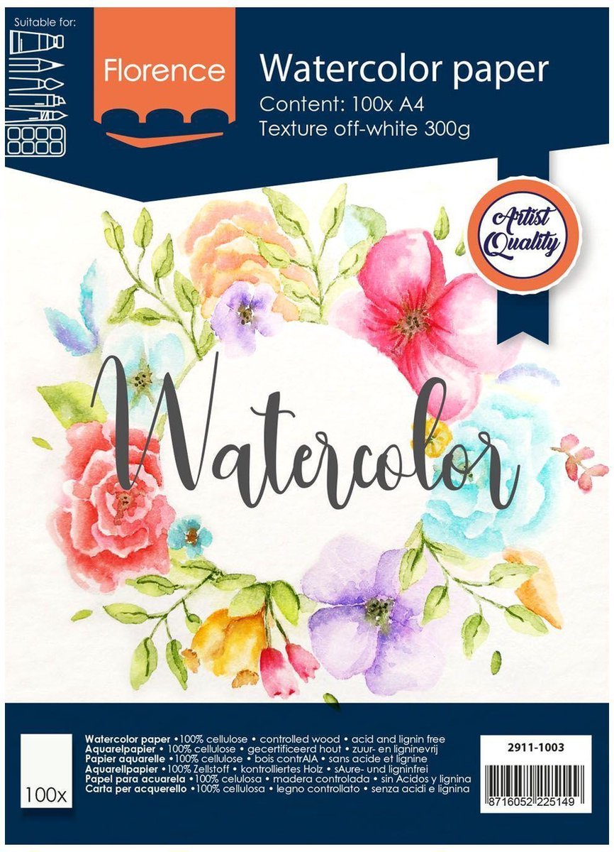 Florence vaessen florence aquarelpapier - offwhite - a4 - 300g - 100 vellen