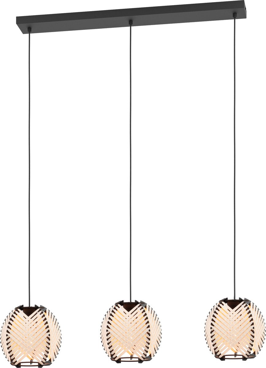 Eglo waverton hanglamp - e27 - 92 cm - zwart wit - textiel