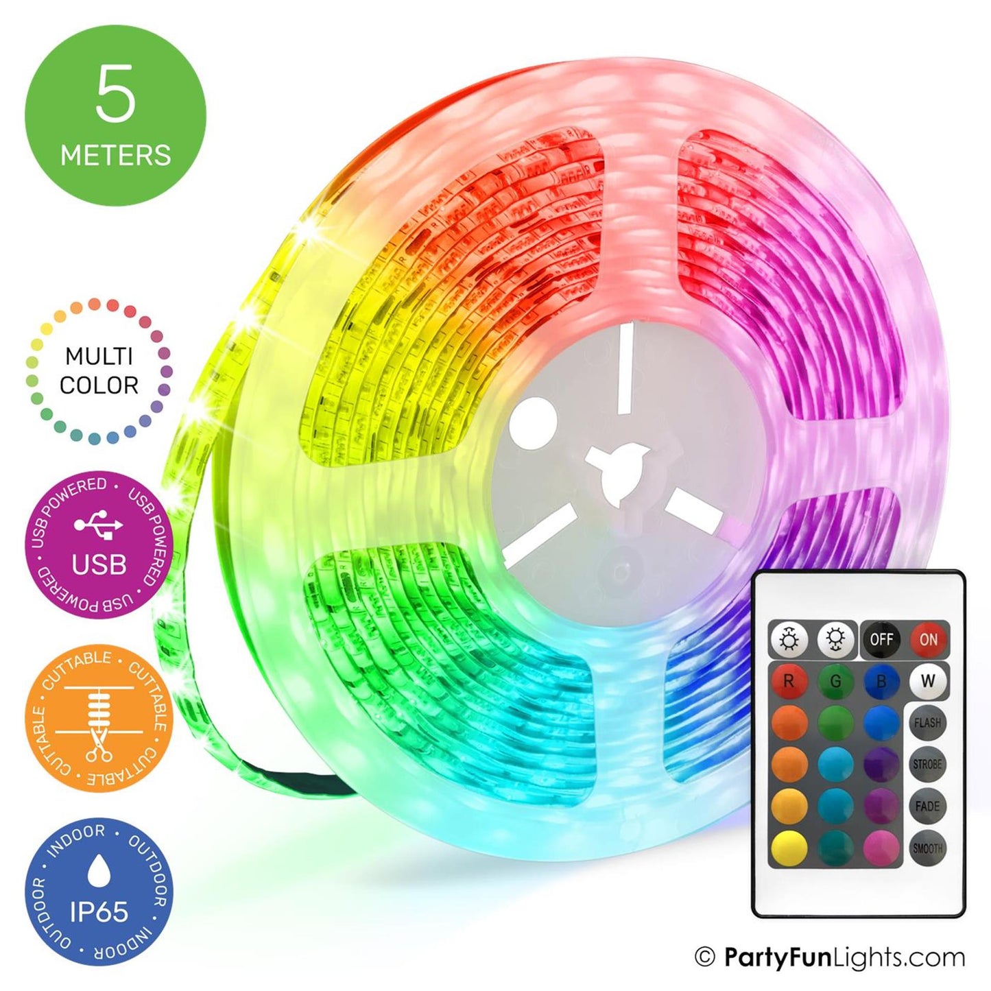 Partyfun lights led strip usb 5 meter ip65