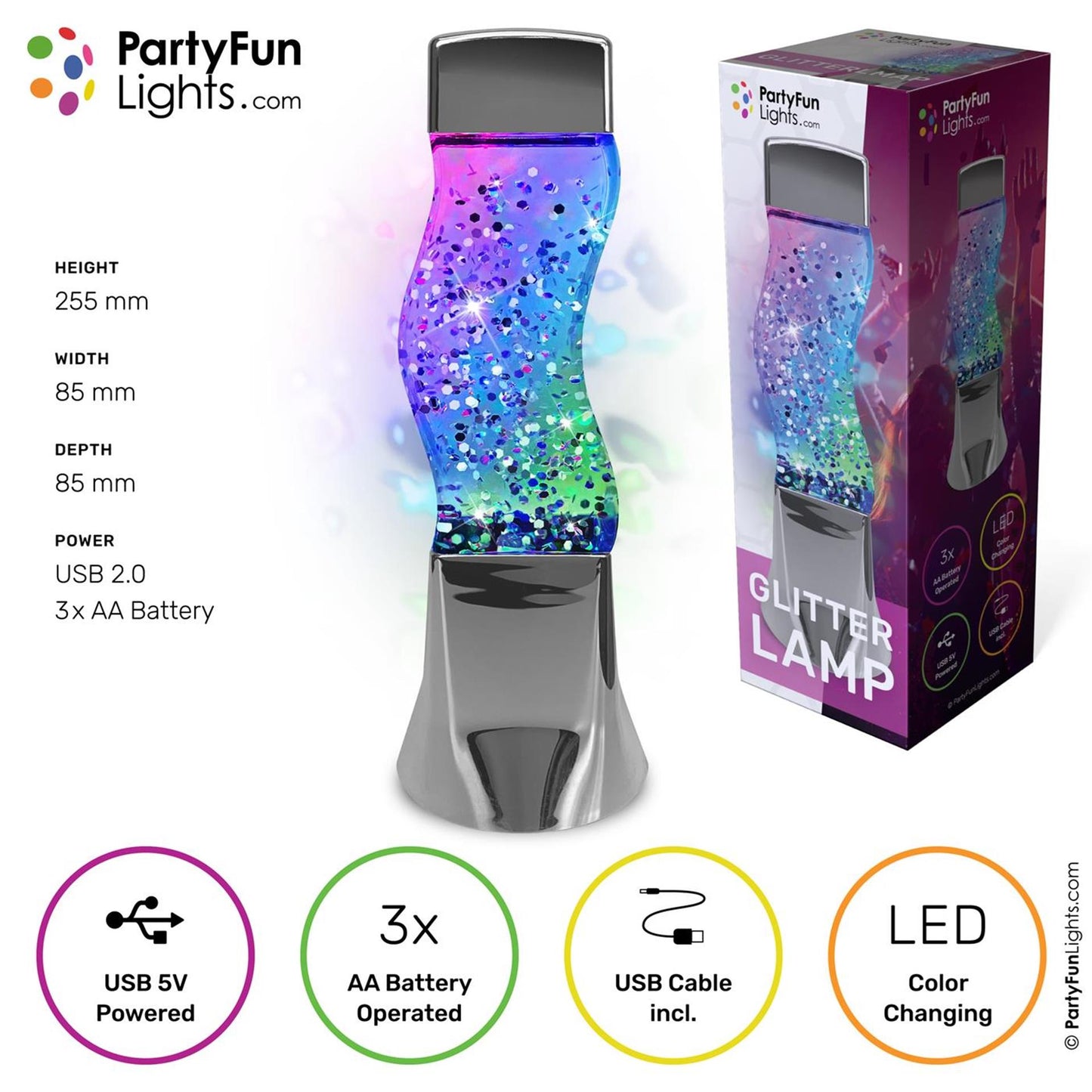 Lampada da tavolo con luci Partyfun, led glitterati che cambiano colore