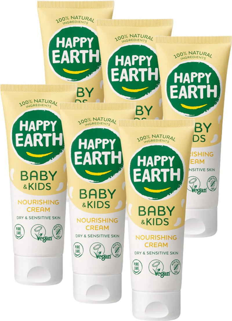 Pacchetto crema nutriente Happy Earth per neonati e bambini - 100% naturale - senza microplastica - 0% sls - cura del bambino - adatto per neonati e pelle secca del bambino - 6 x 75 ml - confezione risparmio