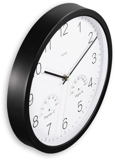 Reloj de pared Hama - Santorini - no hace tictac - termo - ygrómetro - negro