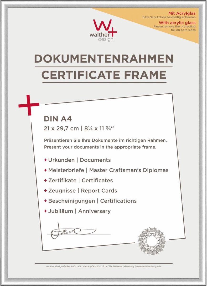 Walther new lifestyle - cornice in plastica - formato foto 21x29,7 cm (DIN A4) - vetro artistico - argento