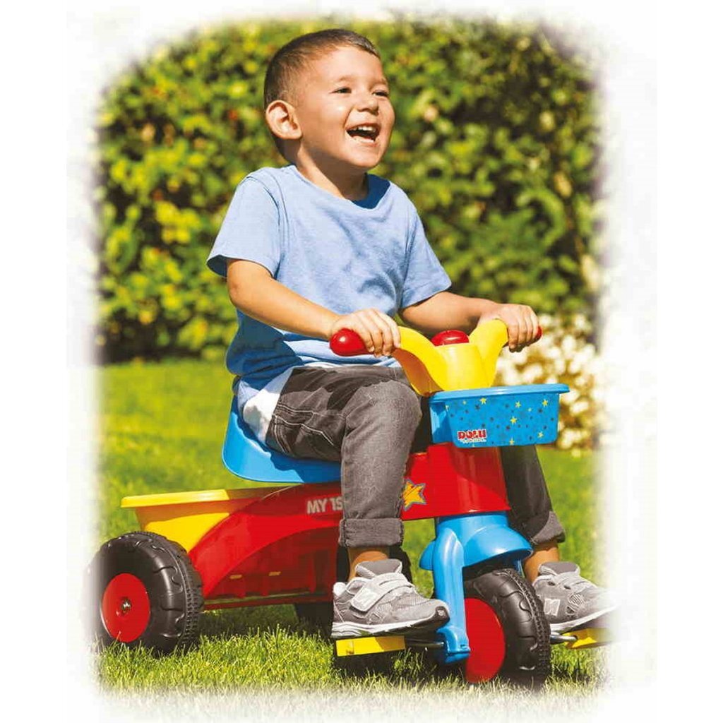 Dolu dolu mi primer triciclo con barra de empuje 90x45x84 cm azul rojo