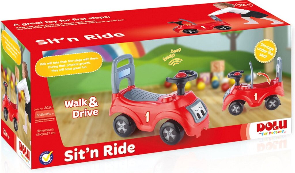 Dolu loopauto met toeter rood zwart 47x37x20.5cm