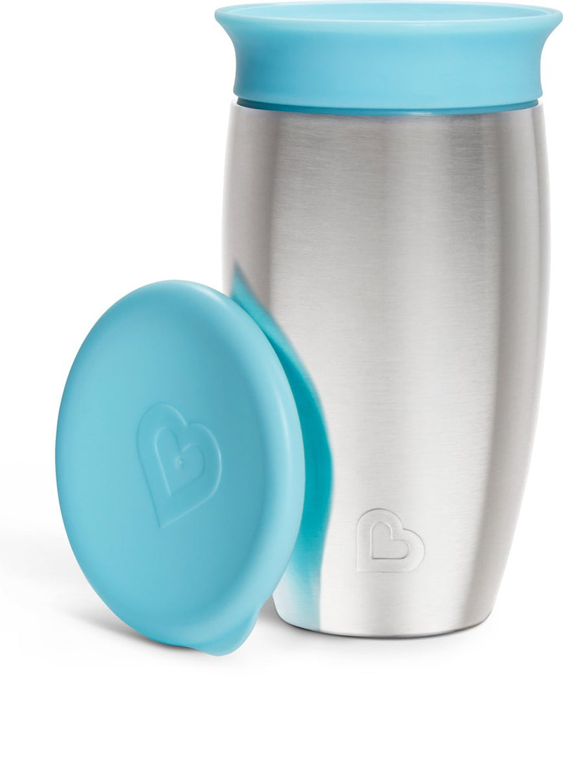 Vaso para beber de acero inoxidable Munchkin - vaso para sorber Miracle® 360° - enfría hasta 10 horas - vaso antifugas - 266 ml - azul - a partir de 12 meses