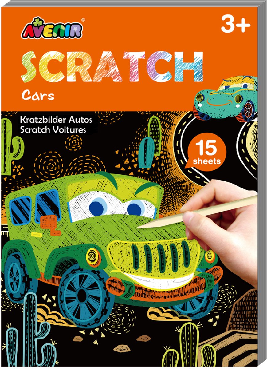 Avenir scratch art book mini a6 - cars - 15 pages - 3 years
