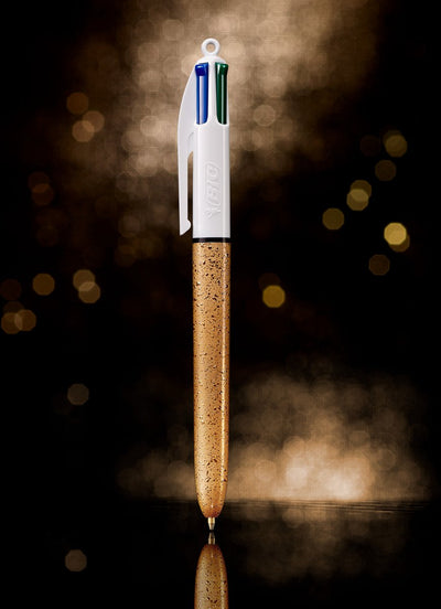 Bolígrafo Bic de 4 colores - cuerpo dorado con motivo helado - paquete de 1 pieza - punta media 1 mm