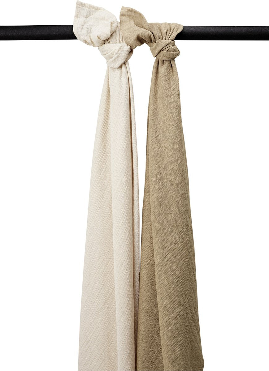 Meyco baby uni swaddle - 2-pack - pre-washed hydrofiel - soft sand taupe - 120x120cm