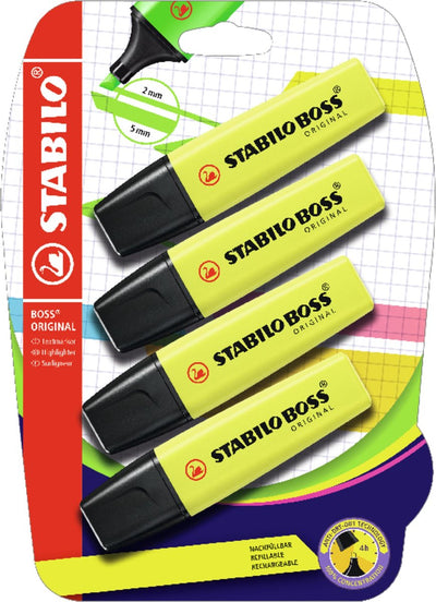 Rotuladores Stabilo boss originales amarillos - 4 uds.