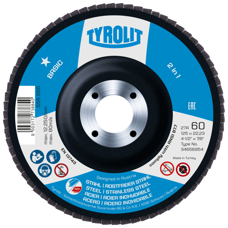 Tyrolit lamellenschijf 125mm za40 con basic 2in1 st rvs | 100 stuks
