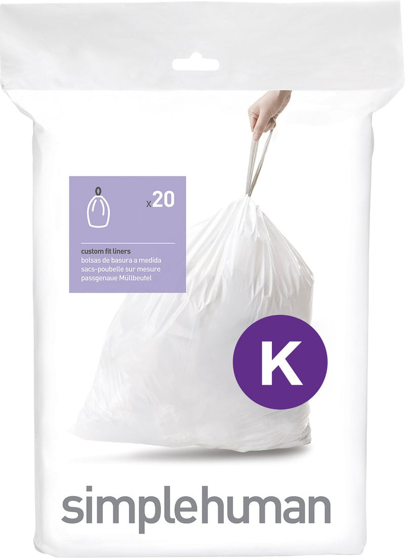Sacchetti per rifiuti Simplehuman code k - 38 litri - 20 pezzi - con coulisse - bianco