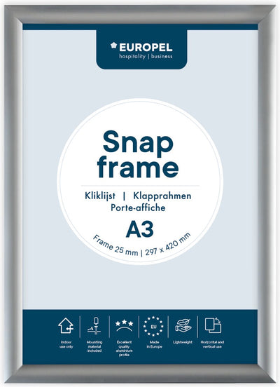 Europel click frame – poster frame – a3 – 29.7 x 42 cm – 25mm – aluminum – silver