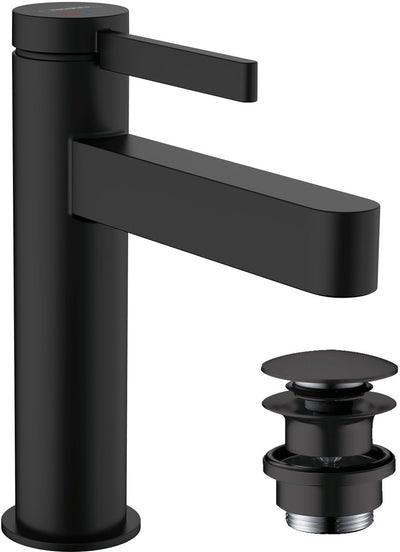Hansgrohe finoris - miscelatore per lavabo - funzionamento monocomando - cool start a risparmio energetico - con piletta di scarico - 110mm - nero opaco