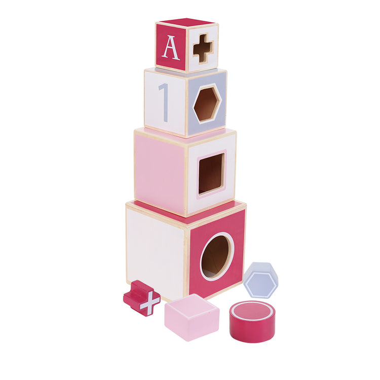 Torre apilable de madera Jipy jipy + 4 bloques rosa