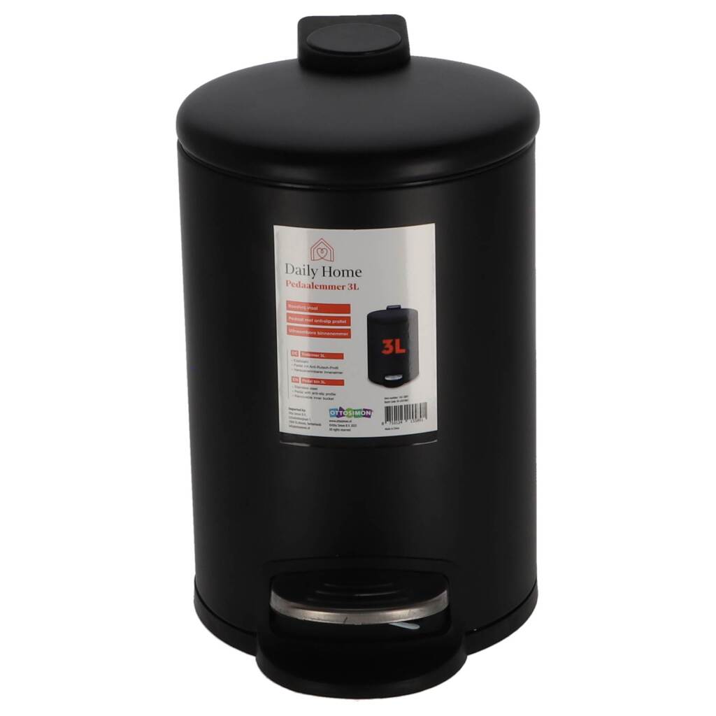 Pattumiera a pedale Daily Home 3l nera | 2 pezzi