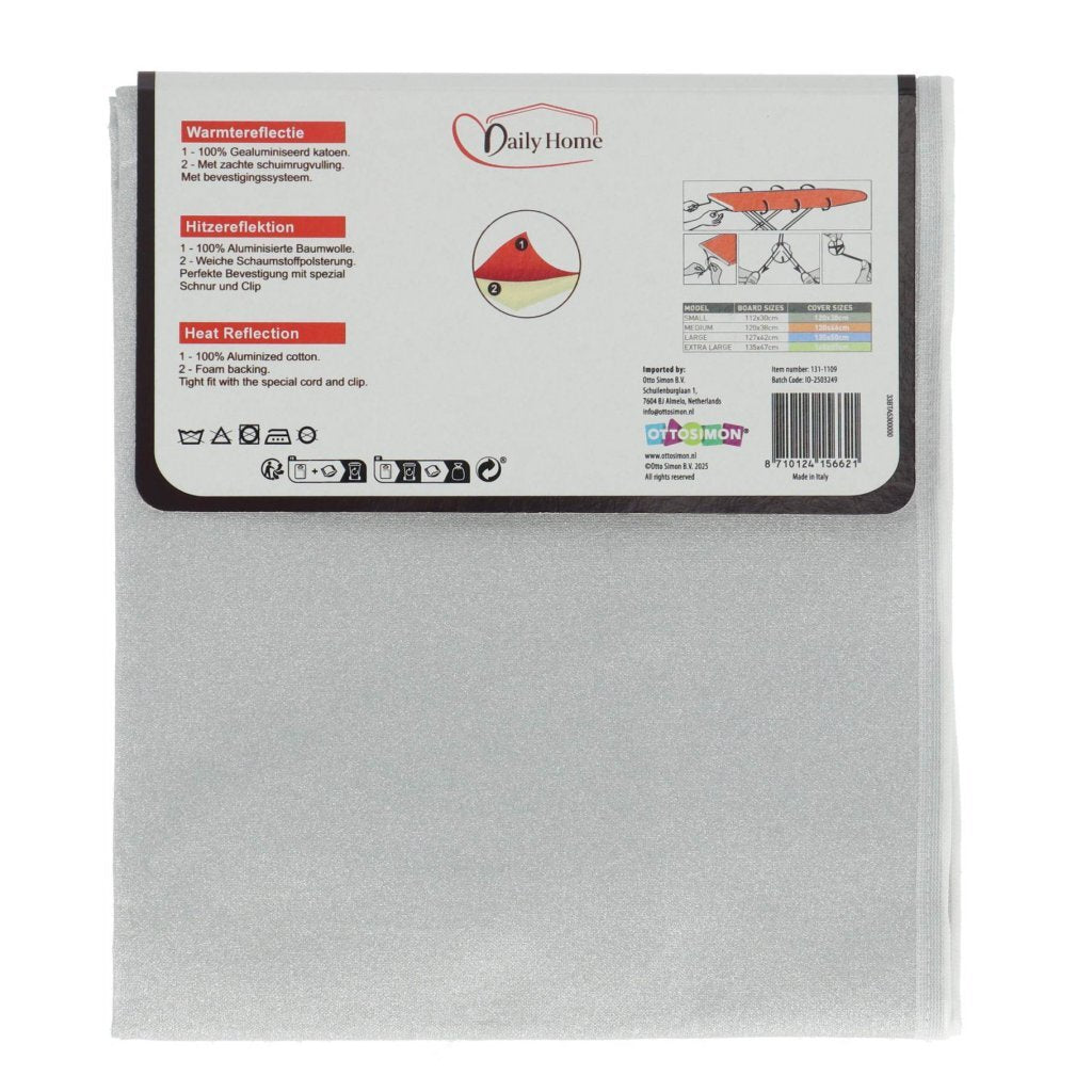 Daily home strijkhoes metal s 112x30 cm grijs katoen schuim