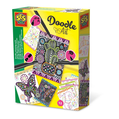 SES Creative SES Doodle Art Color Tarjetas 12 piezas + 3 marcadores negros