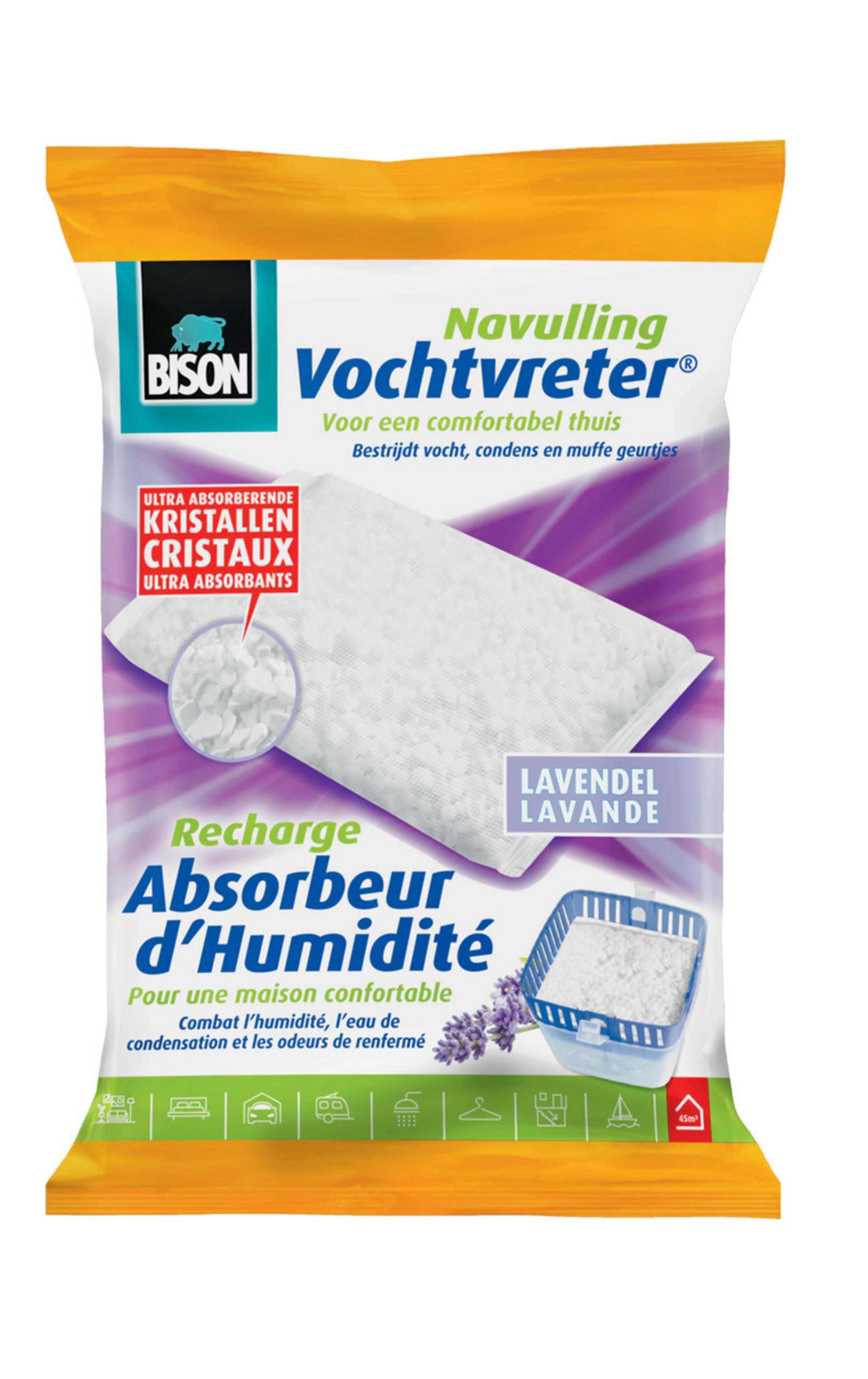 Bison vochtvreter® navulzak lavendel 450 g, lavendelgeur, geschikt voor vochtvreter®, bestrijd hoge luchtvochtigheid, geen batterij nodig, ook geschikt voor caravans en campers